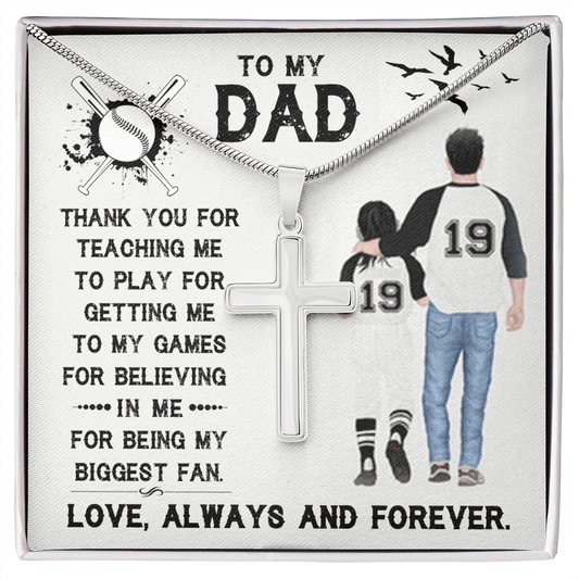 Father's Day - Baseball Dad Gift - Stainless Steel Cross Necklace Message Card Gift - Thank You For Father's Day, Daddy, Dad