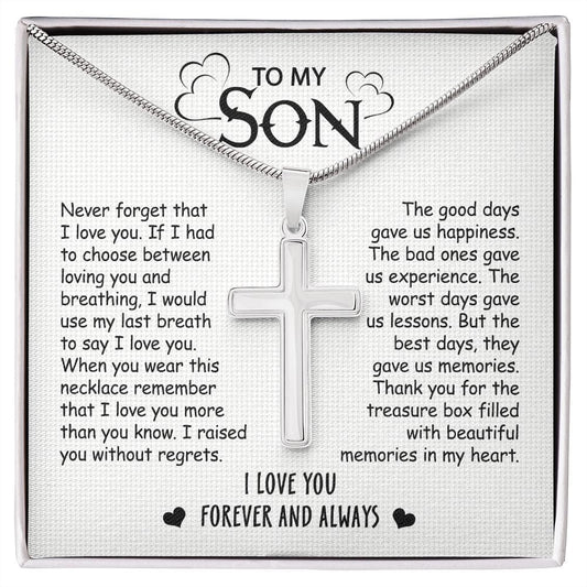 Gift For Son - No Regrets - Cross Necklace With Message Card - Son Gift For Birthday, Christmas, Special Occasion From Mom, Dad