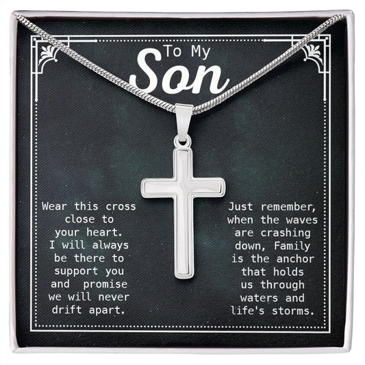 Gift For Son - Family Is The Anchor - Cross Necklace - Son Gift For Birthday, Christmas, Special Occasion From Mom, Mother, Dad, Father