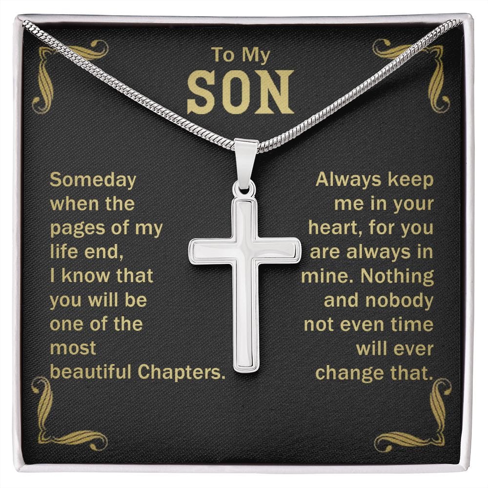 Gift For Son - Most Beautiful Chapters - Cross Necklace With Message Card - Son Gift For Birthday, Christmas, Special Occasion From Mom, Dad