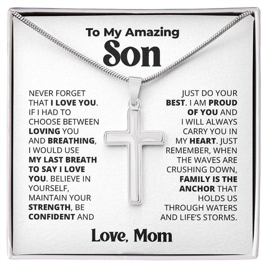 Gift For Son - Believe In Yourself - Cross With Message Card - Gift For Birthday, Anniversary, Christmas From Mom, Mother