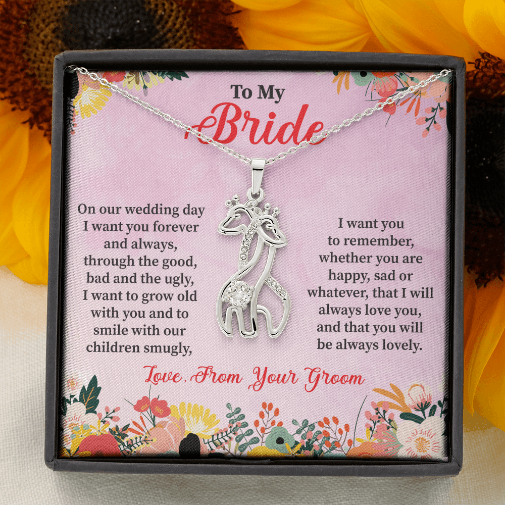 Bride - On Our Wedding Day - Graceful Love Giraffe Necklace Massage Card