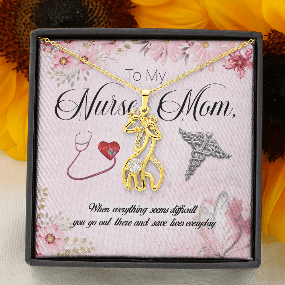 To My Nurse Mom - When Everything Seems Difficult - Graceful Love Giraffe Necklace Message Card