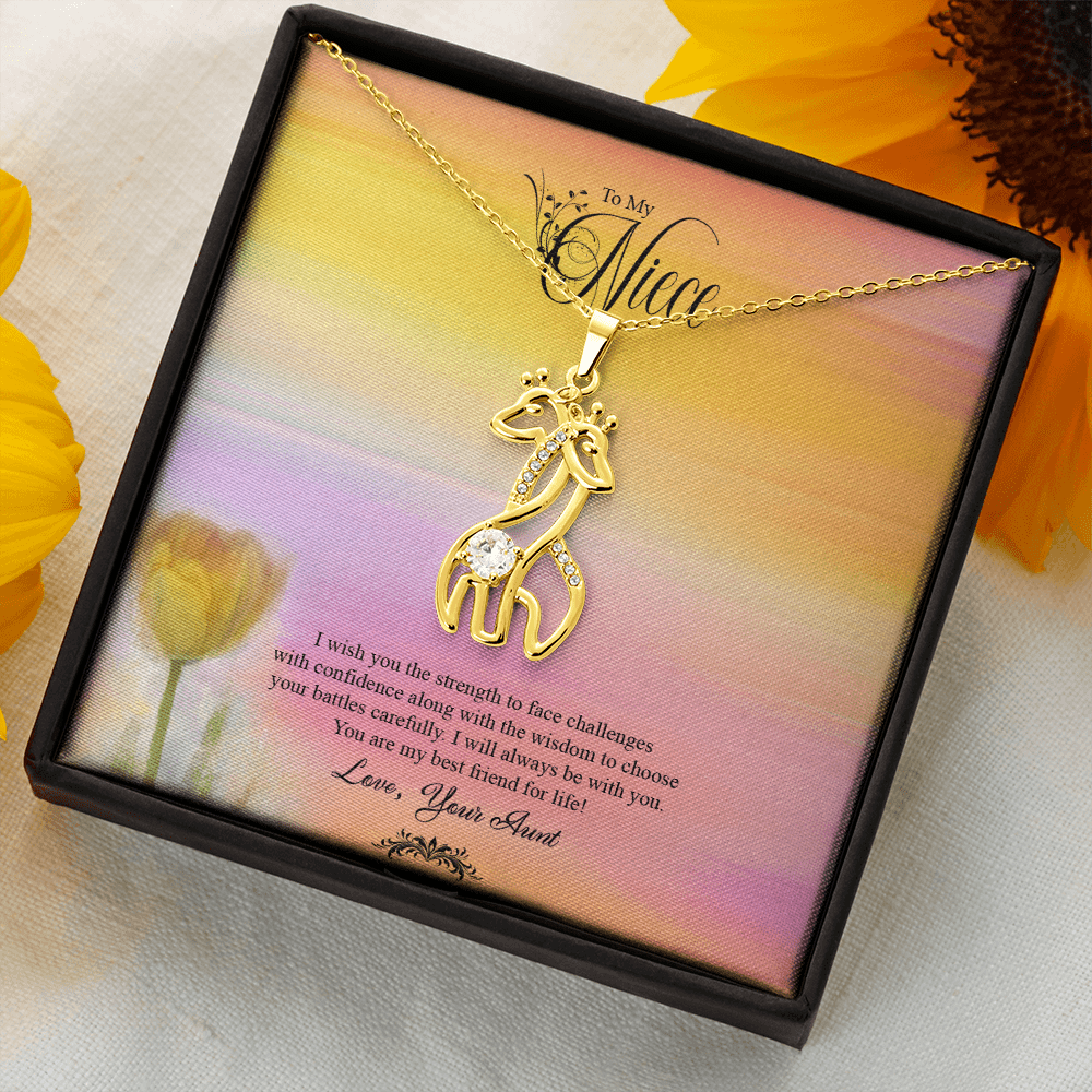 To My Niece, I Wish You The Strength To Face Challenges - Graceful Love Giraffe Necklace Message Card