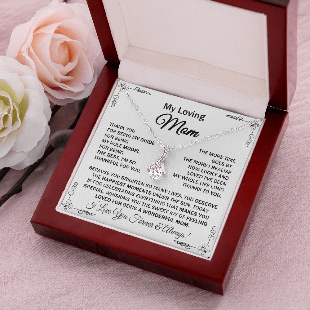 Loving Mom - Thank You for Being My Guide - Alluring Beauty Necklace Message Card Gift for Mom Mother's Day Birthday from Daughter Son