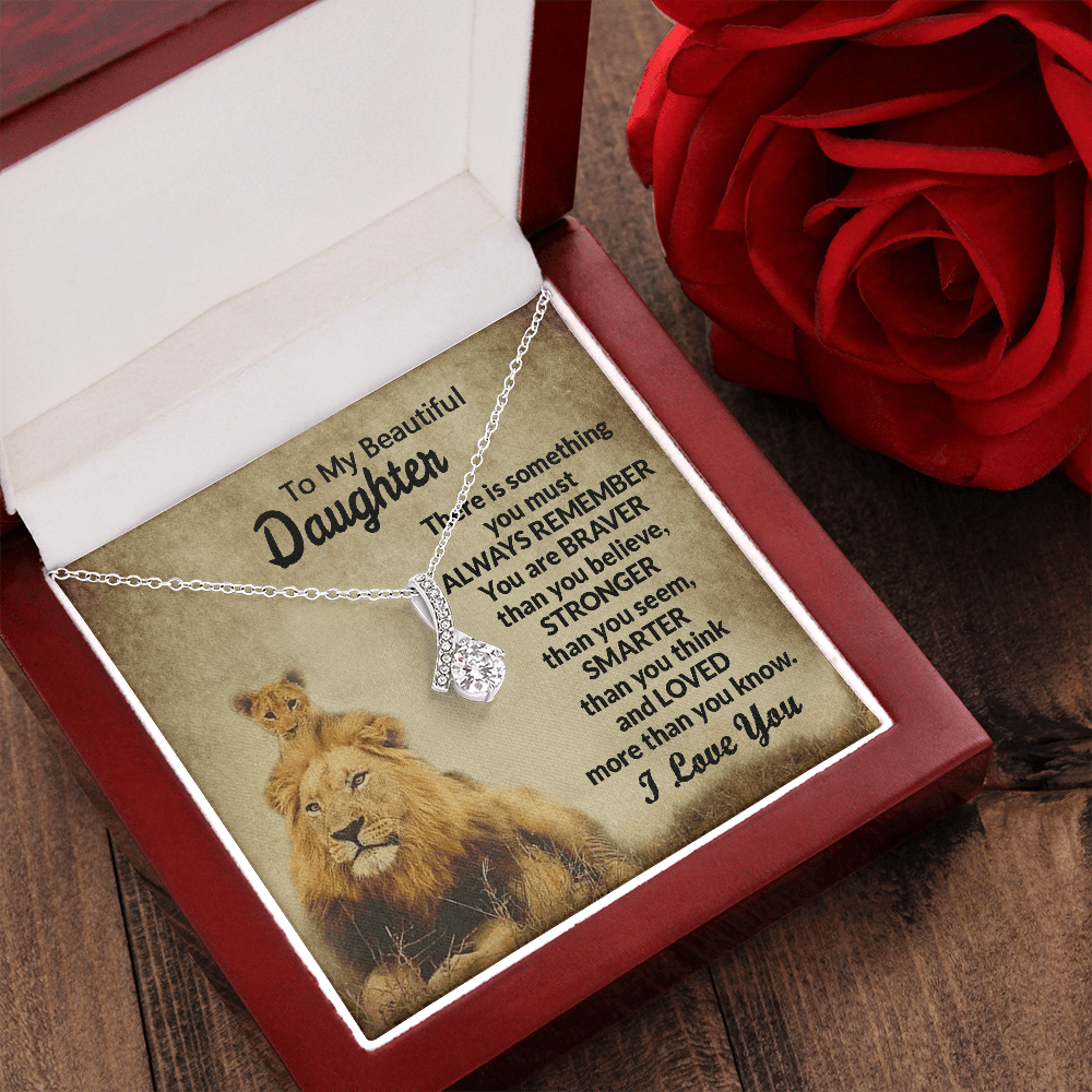 Gift For Beautiful Daughter - You Are Braver Than You Believe - Alluring Beauty Necklace Message Card Gift From Mom Dad Father Mother For Birthday Graduation