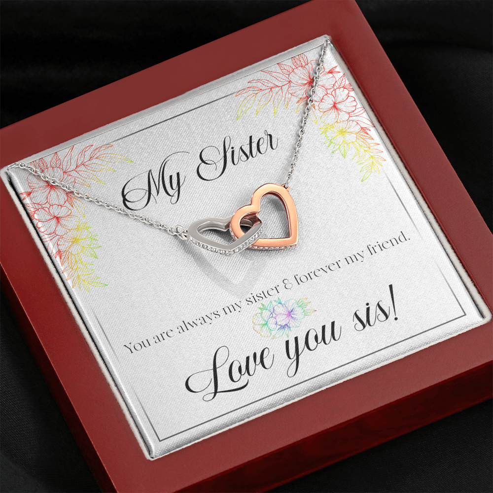 My Sister, Love You Sis - Interlocking Hearts Necklace Message Card