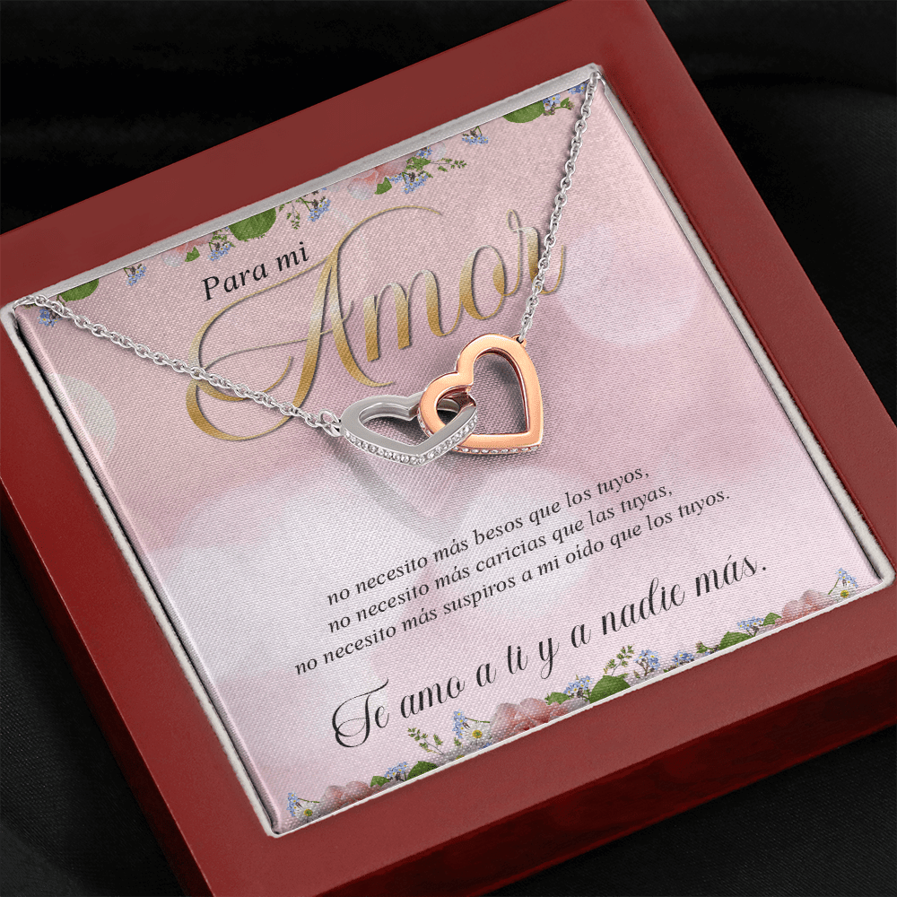 Para Mi Amor -No Necesito Más Besos Que Los Tuyos - Interlocking Hearts Necklace Message Card