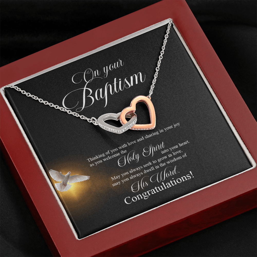 On Your Baptism - Thinking Of You With Love - Interlocking Hearts Necklace Message Card