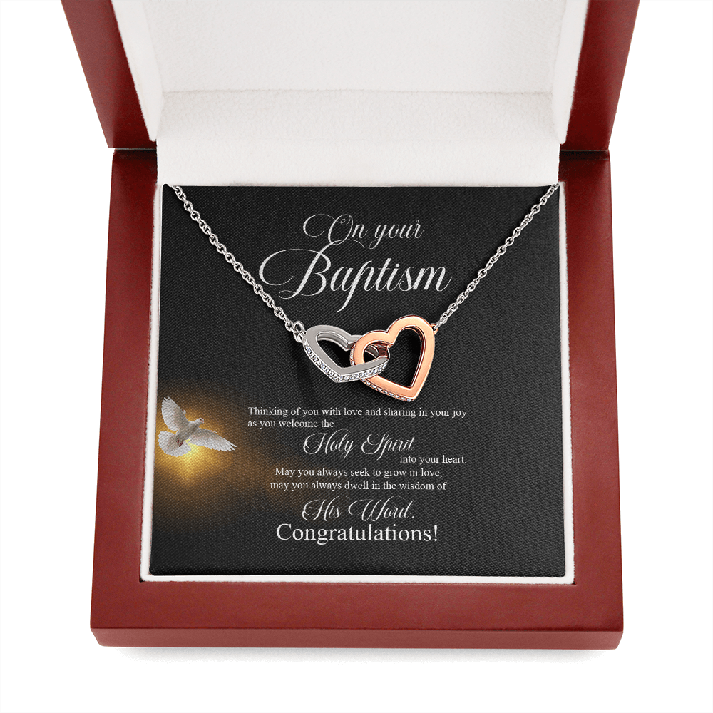 On Your Baptism - Thinking Of You With Love - Interlocking Hearts Necklace Message Card