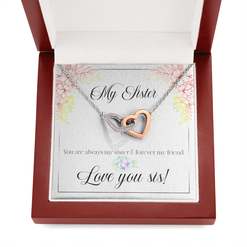 My Sister, Love You Sis - Interlocking Hearts Necklace Message Card