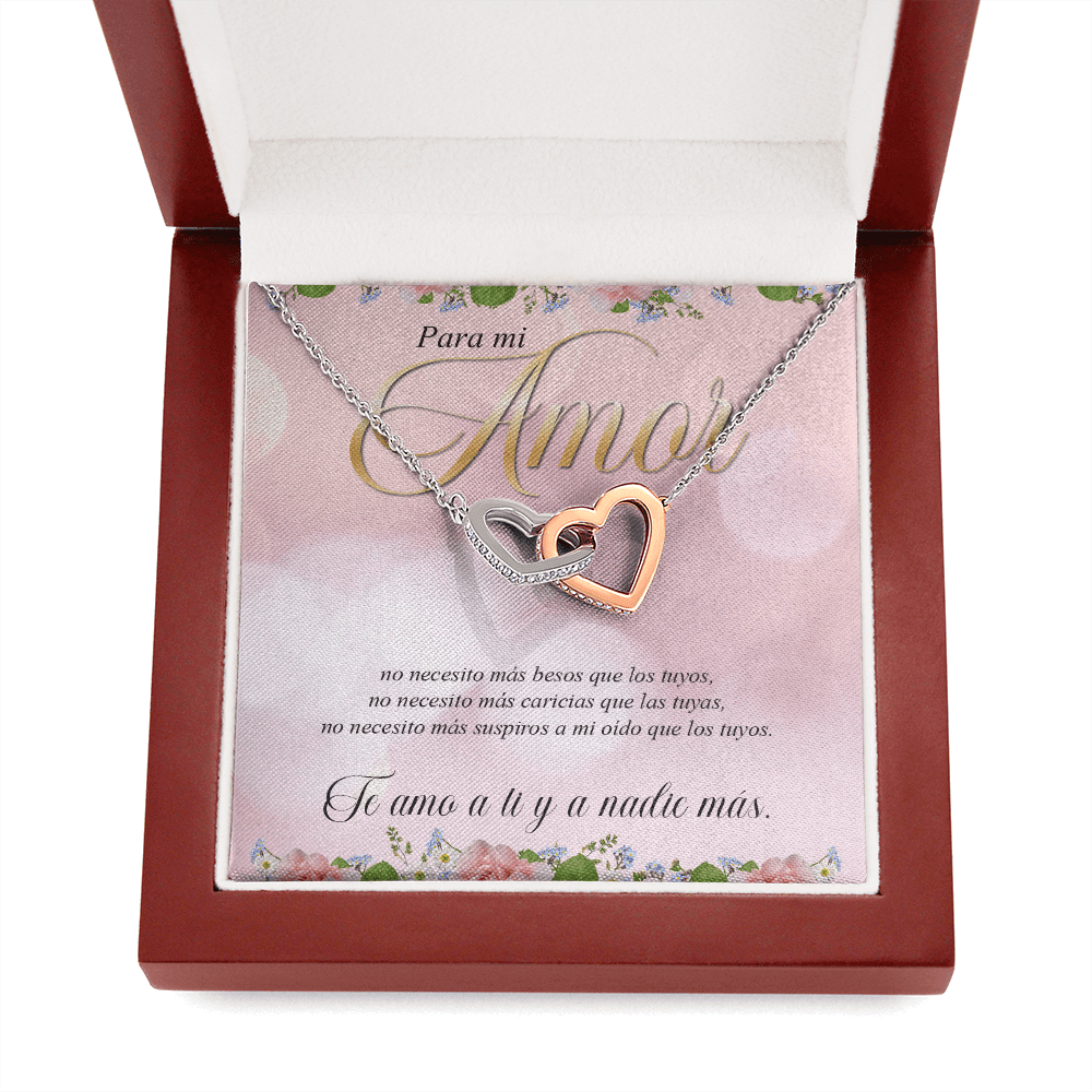 Para Mi Amor -No Necesito Más Besos Que Los Tuyos - Interlocking Hearts Necklace Message Card