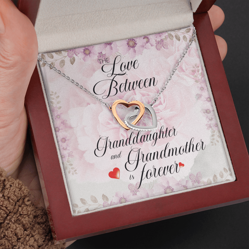 The Love Between Granddaughter And Grandmother - Interlocking Hearts Necklace Message Card