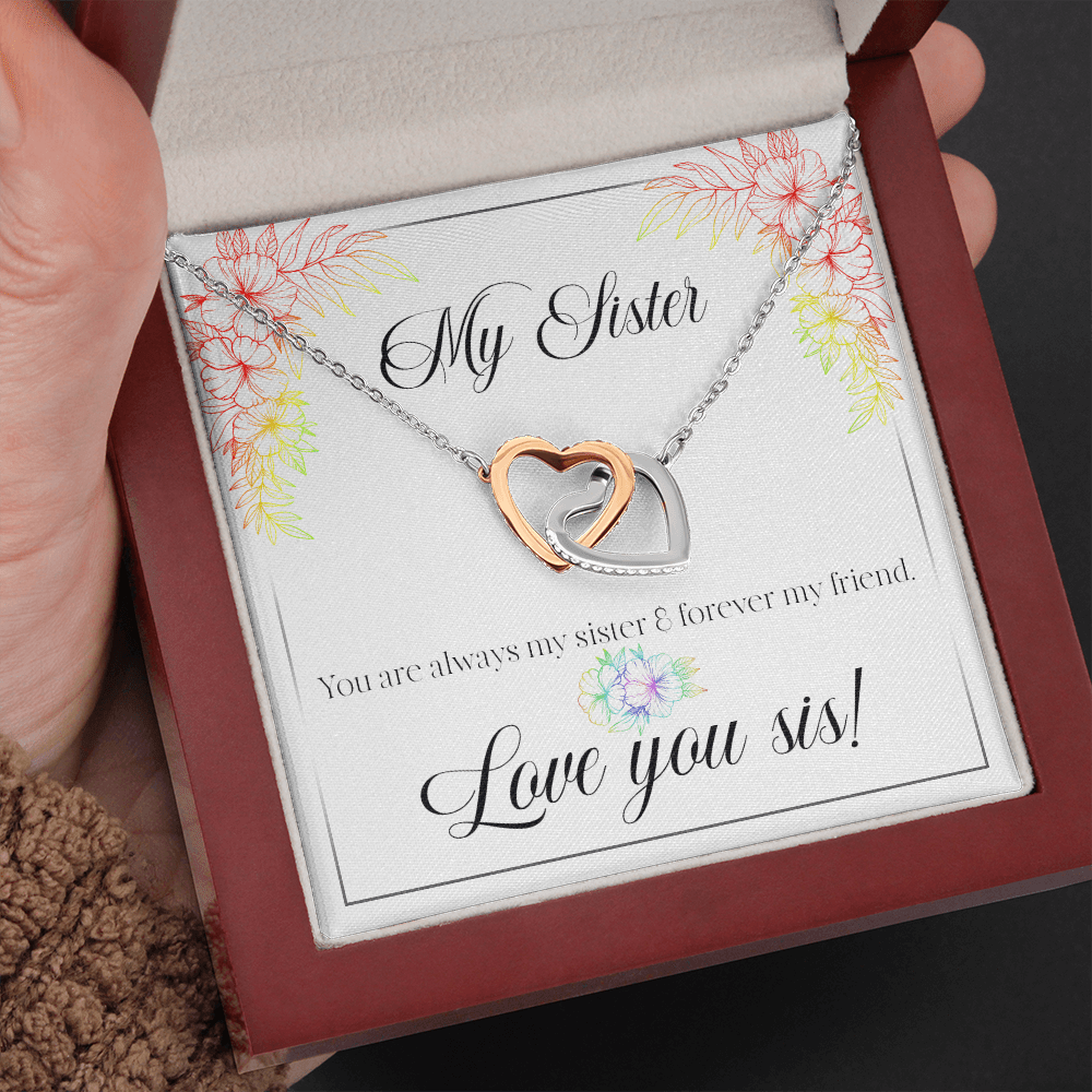 My Sister, Love You Sis - Interlocking Hearts Necklace Message Card