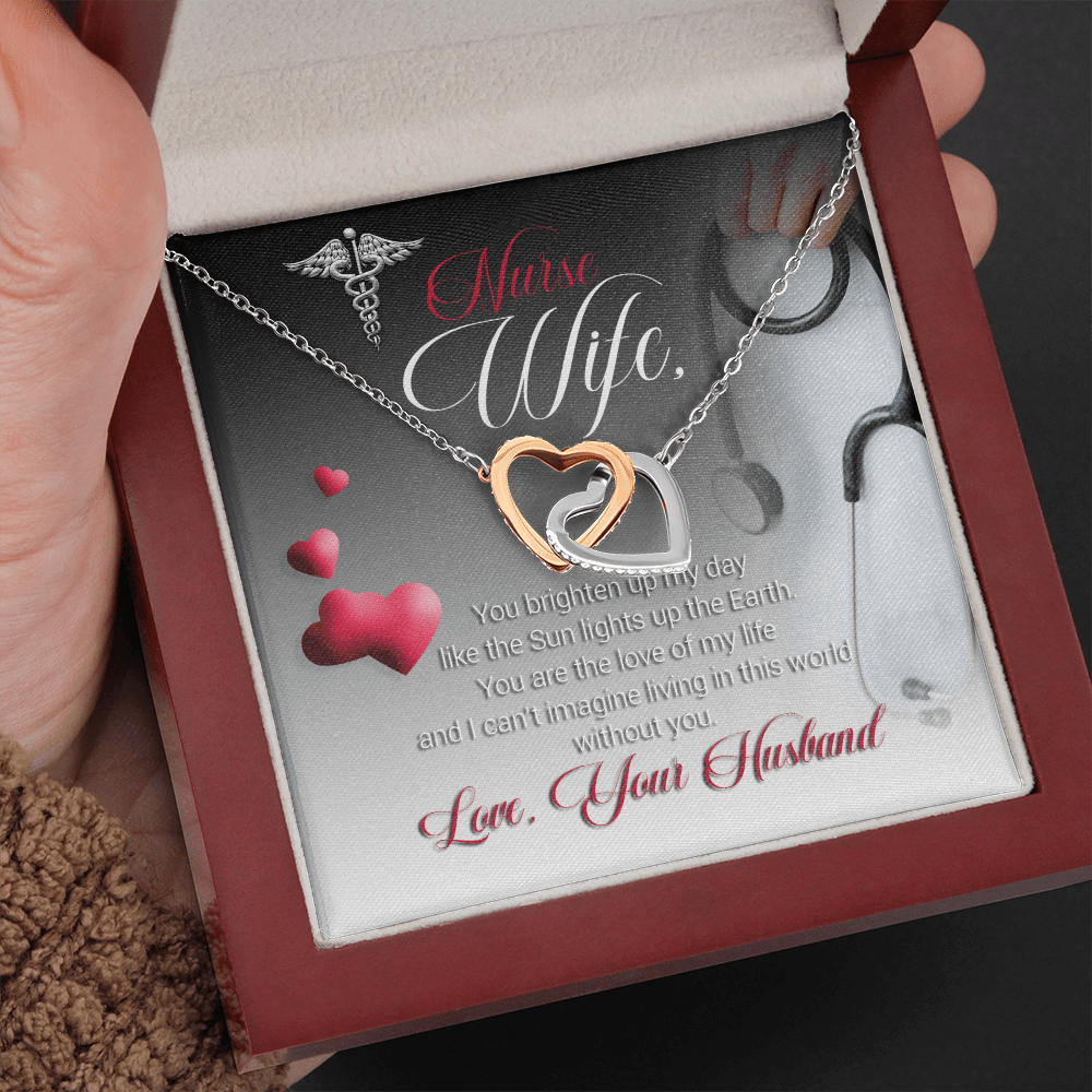 Nurse Wife - You Brighten Up My Day - Interlocking Hearts Necklace Message Card