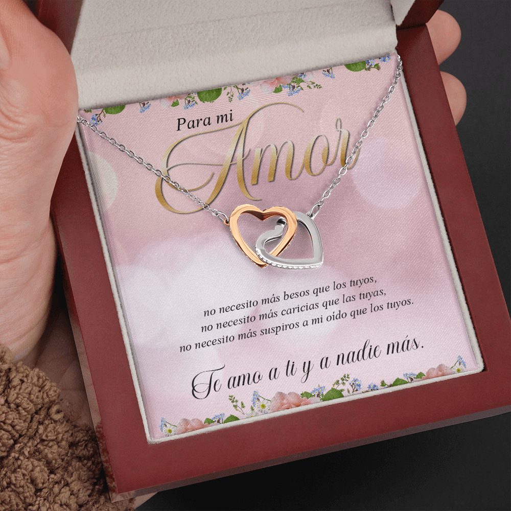 Para Mi Amor -No Necesito Más Besos Que Los Tuyos - Interlocking Hearts Necklace Message Card