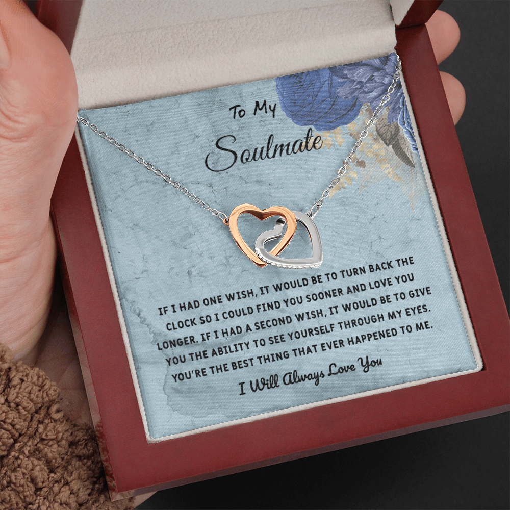 Soulmate If I Had One Wish - Interlocking Hearts Necklace Message Card