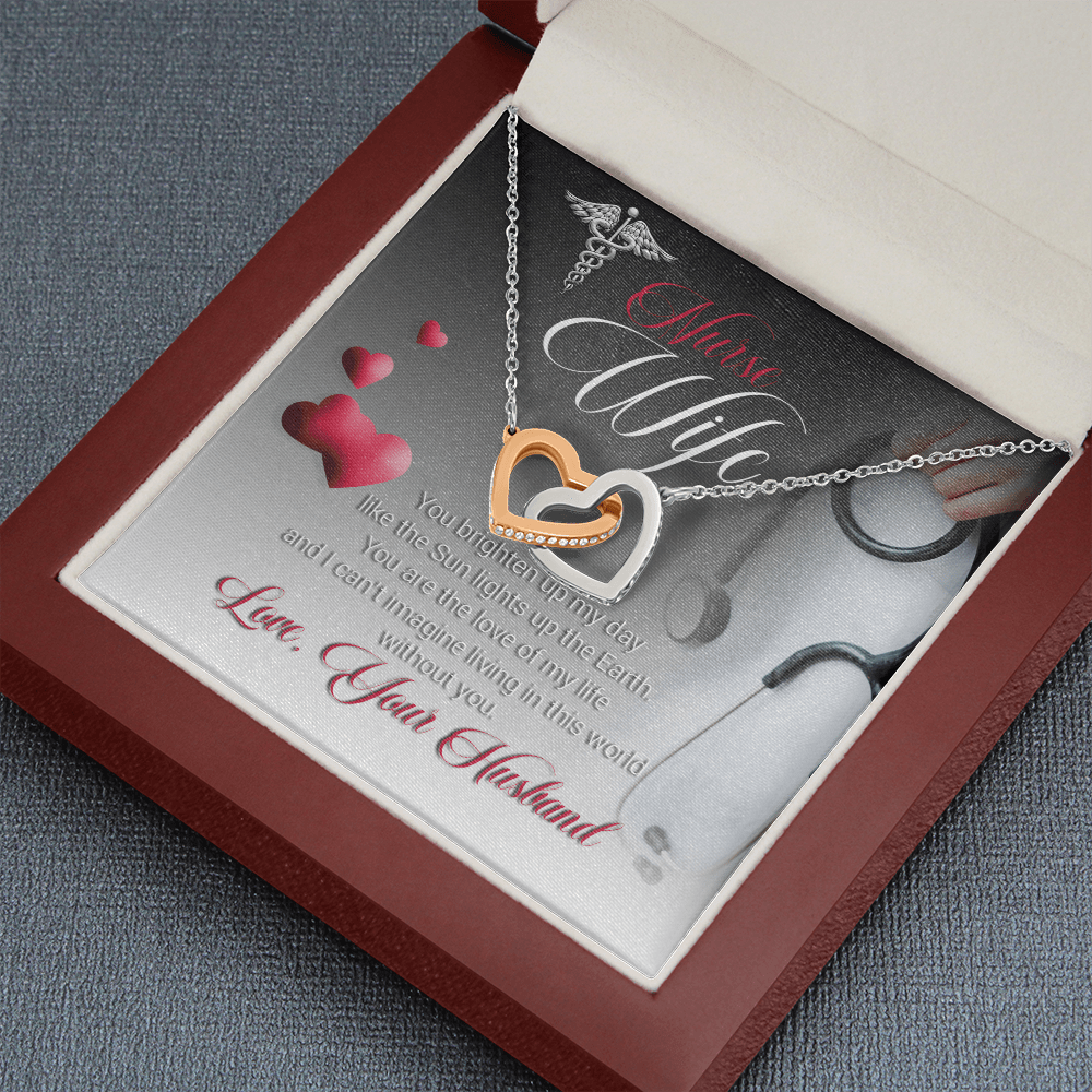 Nurse Wife - You Brighten Up My Day - Interlocking Hearts Necklace Message Card