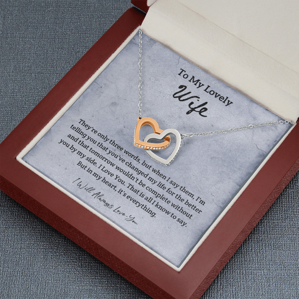 They're Only Three Words - Interlocking Hearts Necklace Message Card