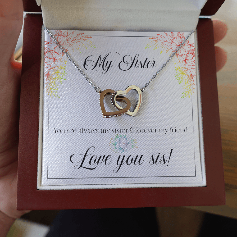 My Sister, Love You Sis - Interlocking Hearts Necklace Message Card