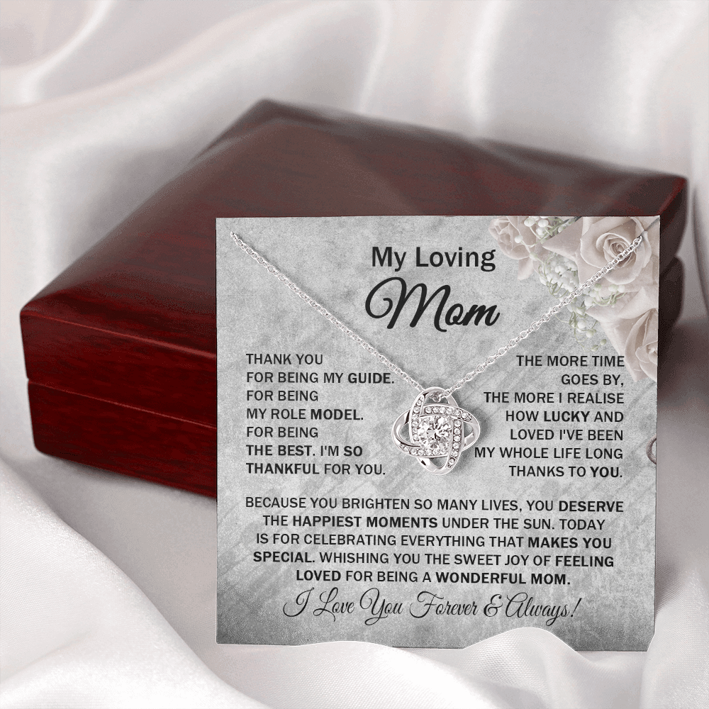 Loving Mom - Thank You for Being My Guide - Love Knot Necklace Message Card - Lovely Gift for Mom Mother's Day Birthday from Daughter Son