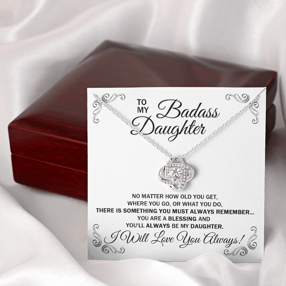 Graduation Gift for Daughter, To My Badass Daughter Love Knot Necklace Gift Set, Necklaces For Women, Gift From Mom, Father, Birthday Message Card Gift