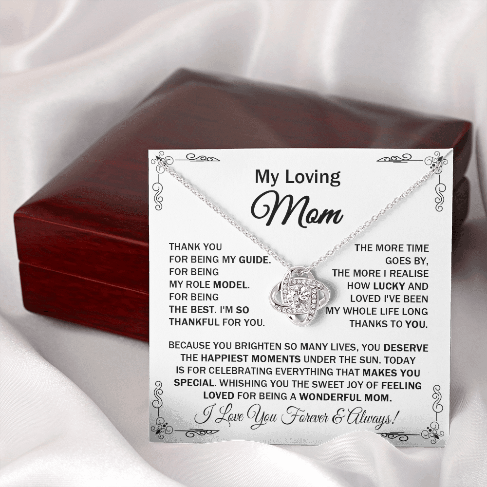 Loving Mom - Thank You For Being My Guide - Love Knot Necklace Message Card Gift For Mom Mother's Day Birthday From Daughter Son