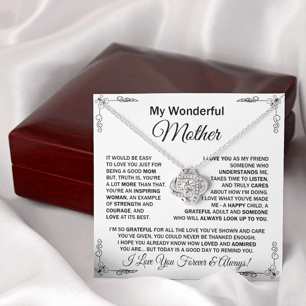 Wonderful Mother - It Would Be Easy To Love You - Love Knot Necklace Message Card Gift For Mother's Day Birthday