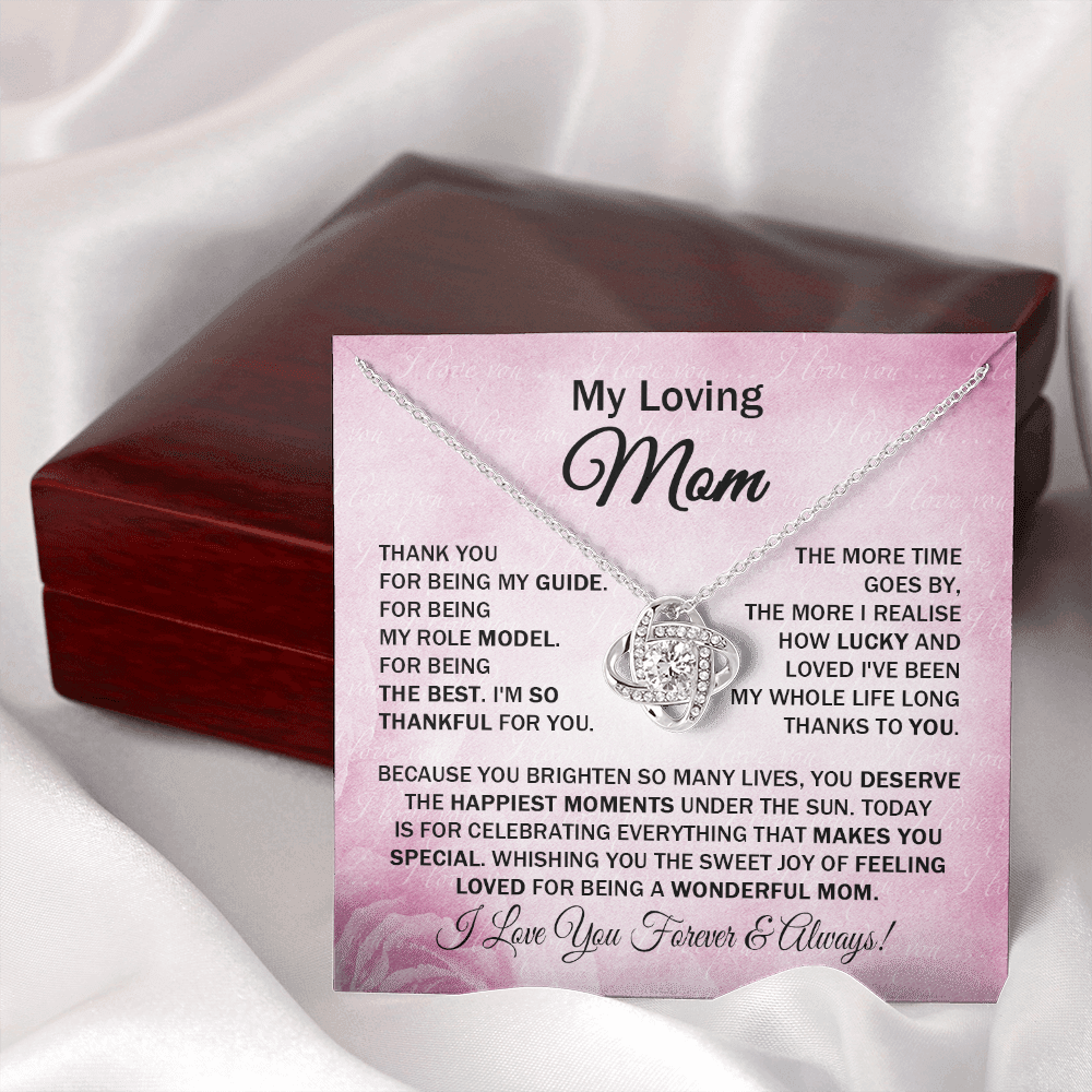 Loving Mom - Thank You for Being My Guide - Love Knot Necklace Message Card Gift for Mom Mother's Day Birthday from Daughter Son Grandmother