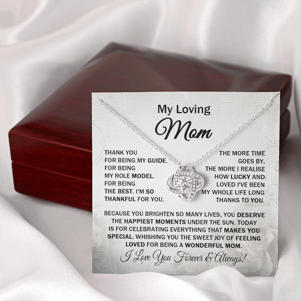 Beautiful Loving Mom - Thank You for Being My Guide - Love Knot Necklace Message Card Gift for Mom Mother's Day Birthday from Daughter Son