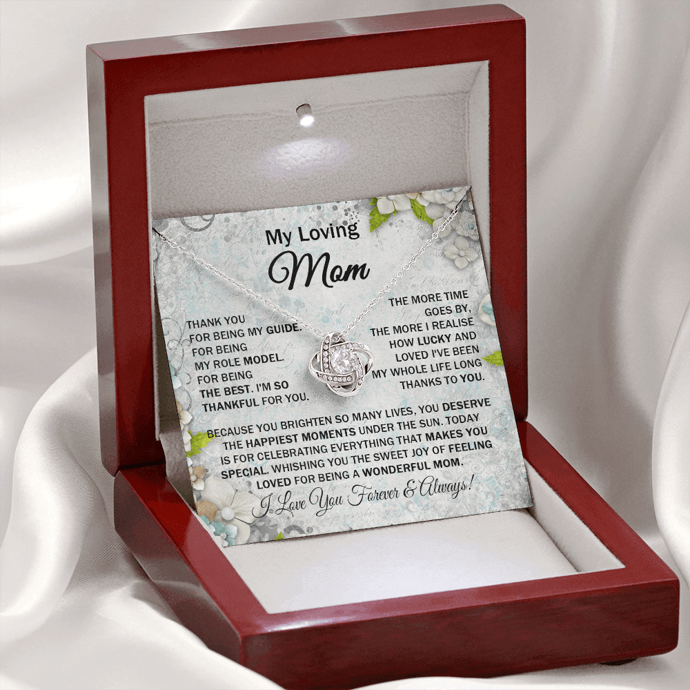 Loving Mom - Thank You for Being My Guide - Love Knot Necklace Message Card Gift for Mom Mother's Day Birthday from Daughter Son Lovely Family Gift