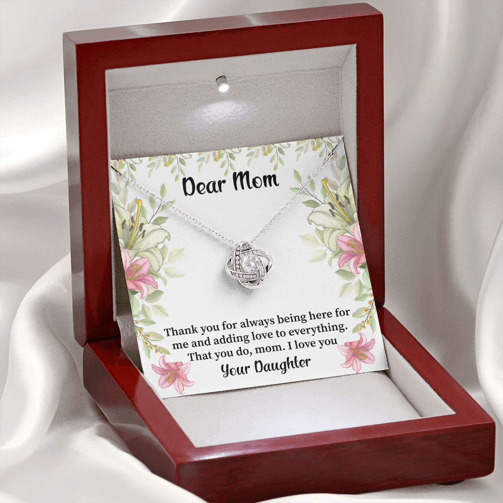 Mom - Thank You For Always Being Here Love Knot Necklace Message Card