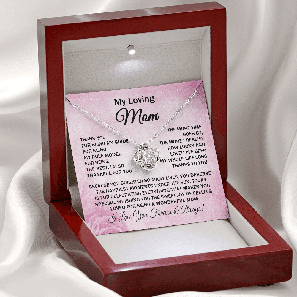 Loving Mom - Thank You for Being My Guide - Love Knot Necklace Message Card Gift for Mom Mother's Day Birthday from Daughter Son Grandmother