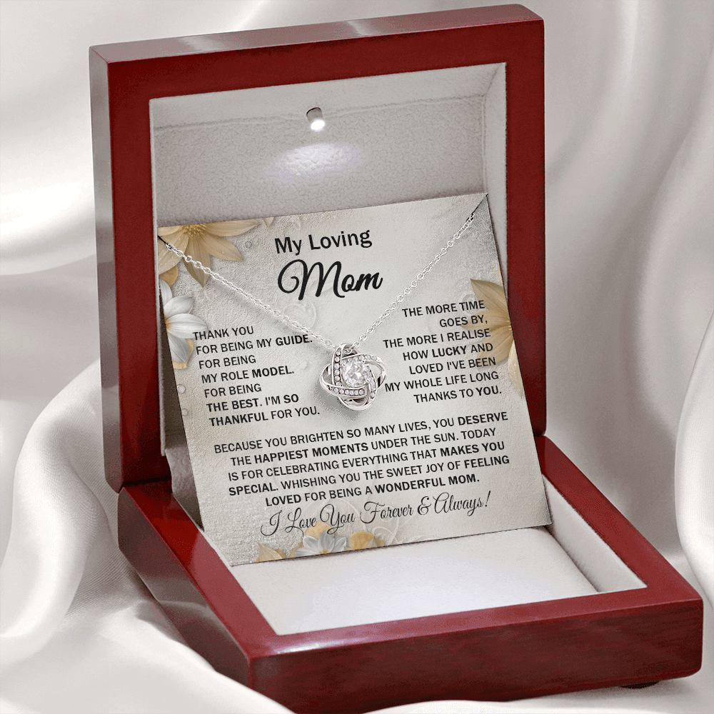 Loving Mom - Thank You for Being My Guide - Love Knot Necklace Message Card Gift for Mom Mother's Day Birthday from Daughter Son Family Ocasion
