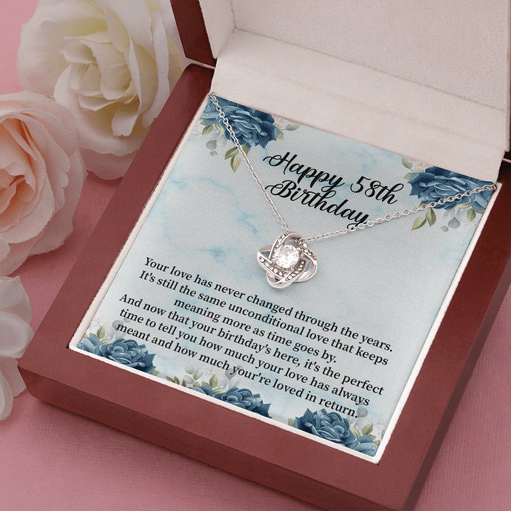 Happy 58th Birthday - Love Knot Necklace Message Card