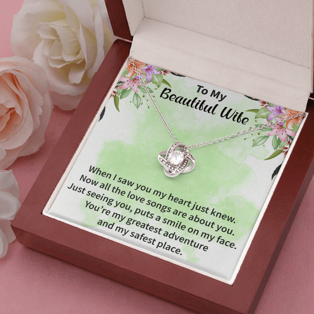 Wife - When I Saw You Love Knot Necklace Message Card