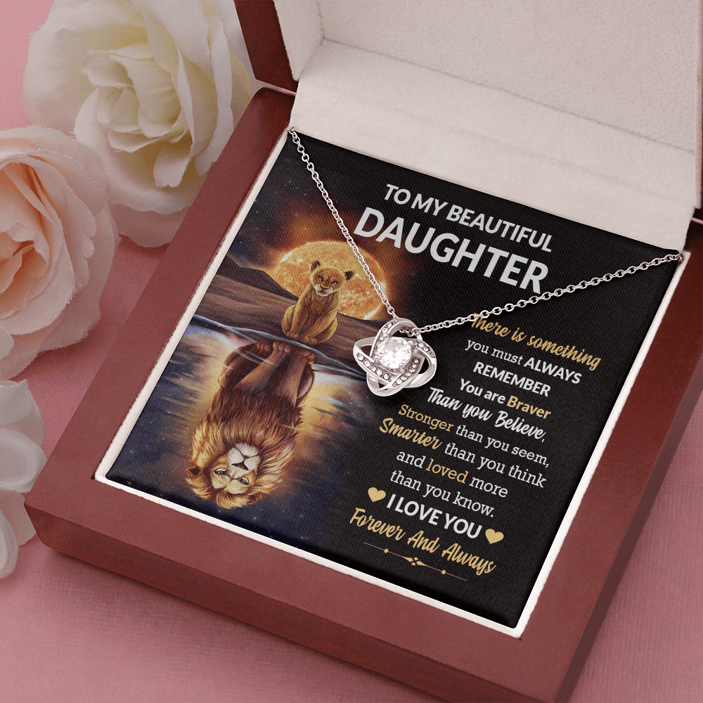 Gift For Beautiful Daughter - You Are Braver Than You Believe - Love Knot Necklace Message Card Gift From Mom, Dad, Father, Mother For Birthday, Graduation, Wedding