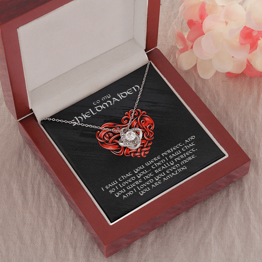 To My Shieldmaiden Necklace - Love Knot Necklace Message Card - Norse Jewellery, Wife Gift, Viking Gift