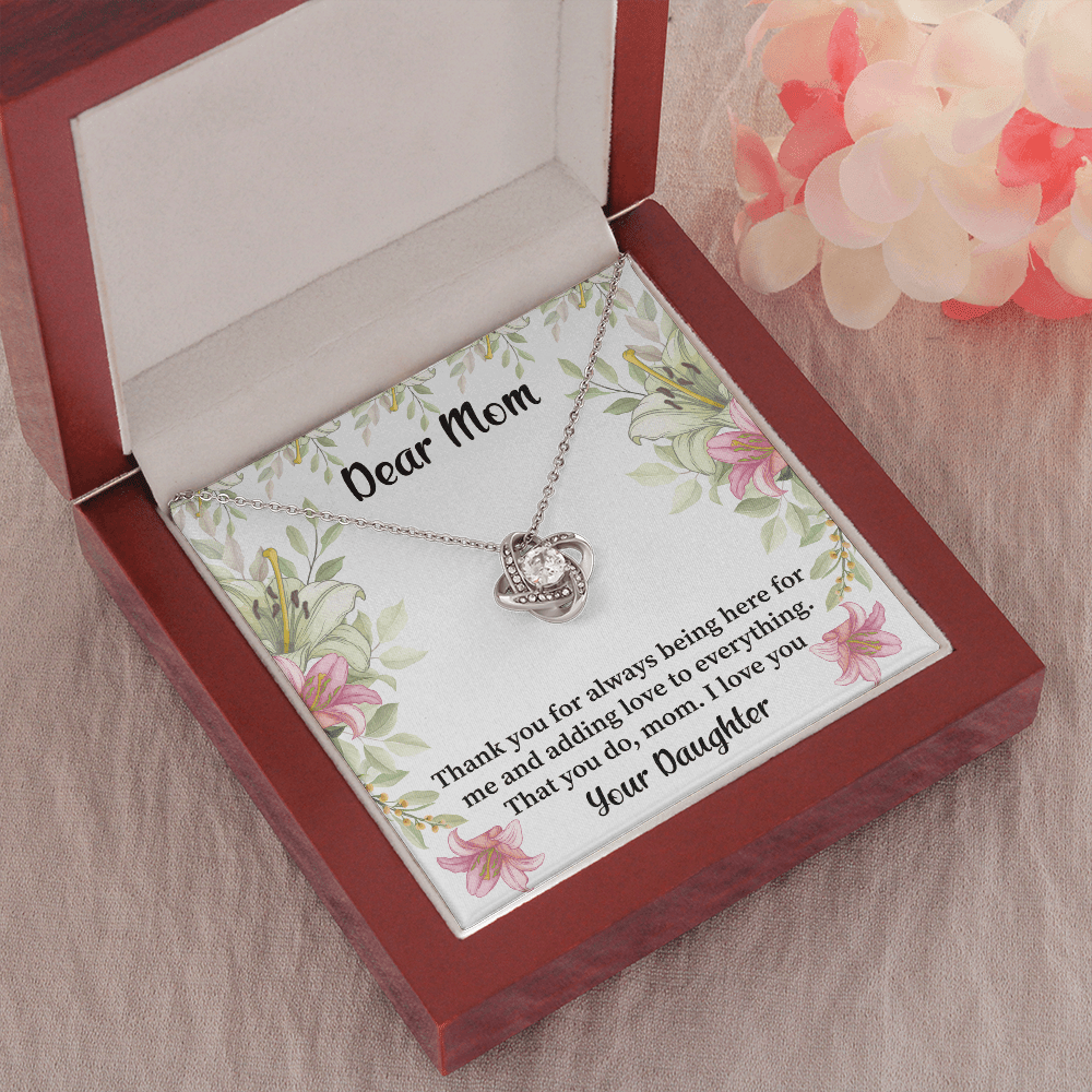 Mom - Thank You For Always Being Here Love Knot Necklace Message Card