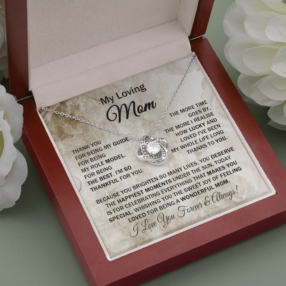 Loving Mom - Thank You for Being My Guide - Love Knot Necklace Message Card Gift for Mom Mother's Day Birthday from Daughter Son Sister