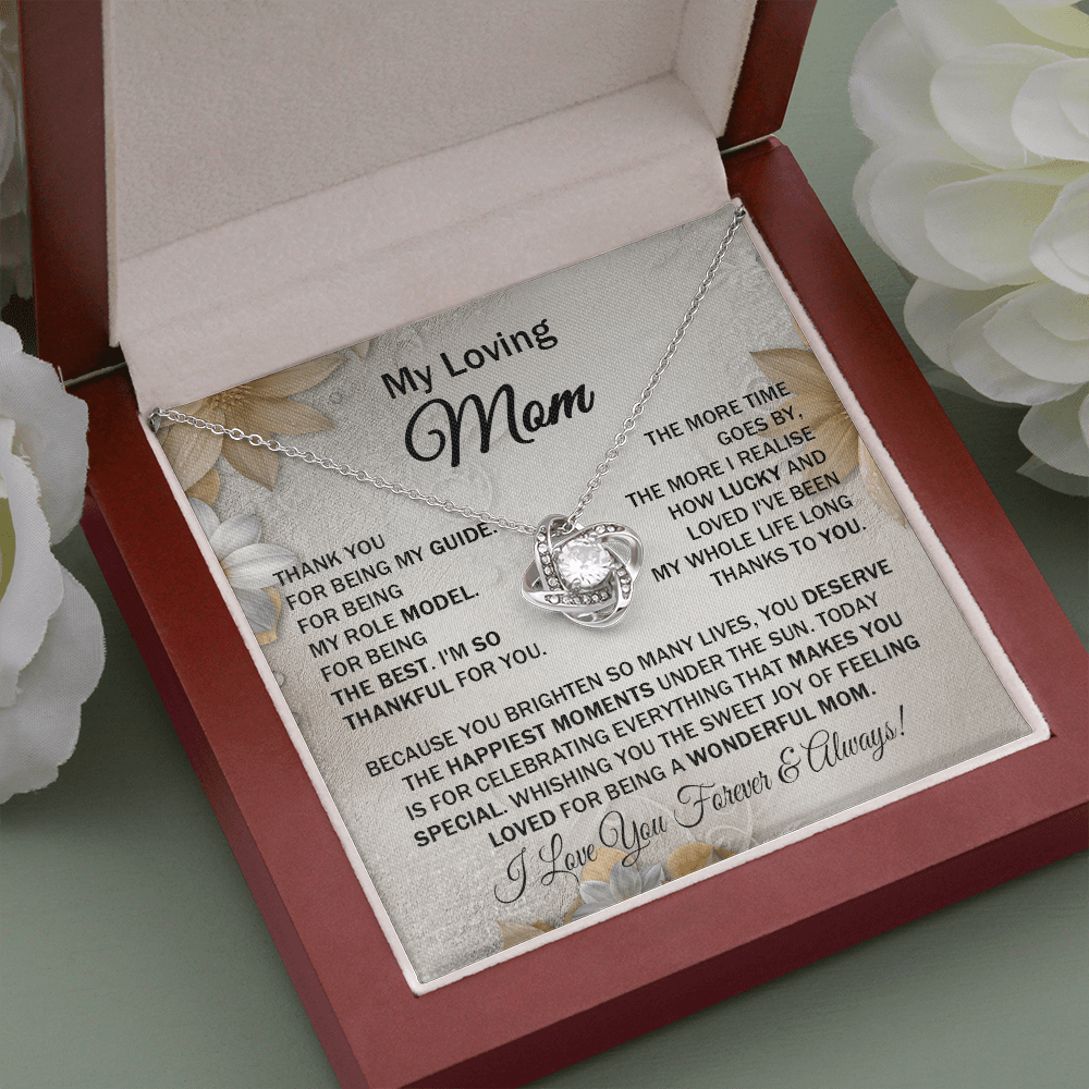 Loving Mom - Thank You for Being My Guide - Love Knot Necklace Message Card Gift for Mom Mother's Day Birthday from Daughter Son Family Ocasion