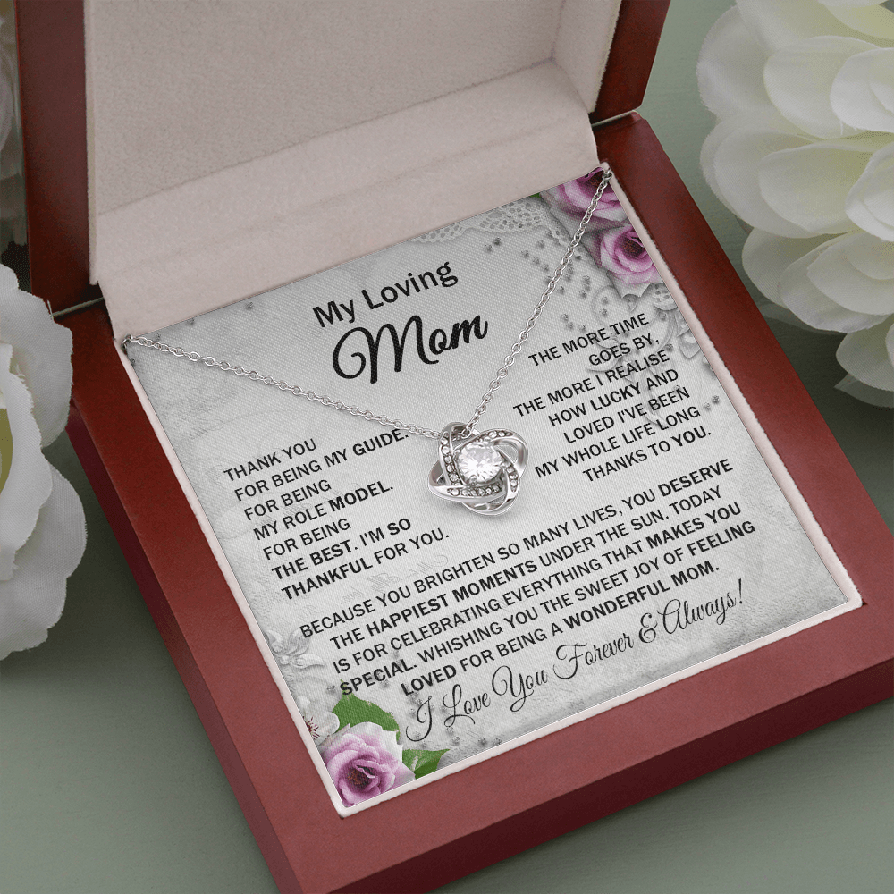 Loving Mom - Thank You for Being My Guide - Love Knot Necklace Message Card Gift for Mom Mother's Day Birthday from Daughter Son Family