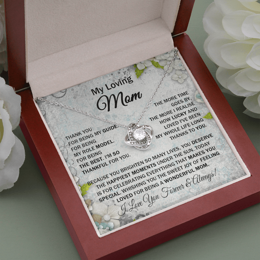 Loving Mom - Thank You for Being My Guide - Love Knot Necklace Message Card Gift for Mom Mother's Day Birthday from Daughter Son Lovely Family Gift