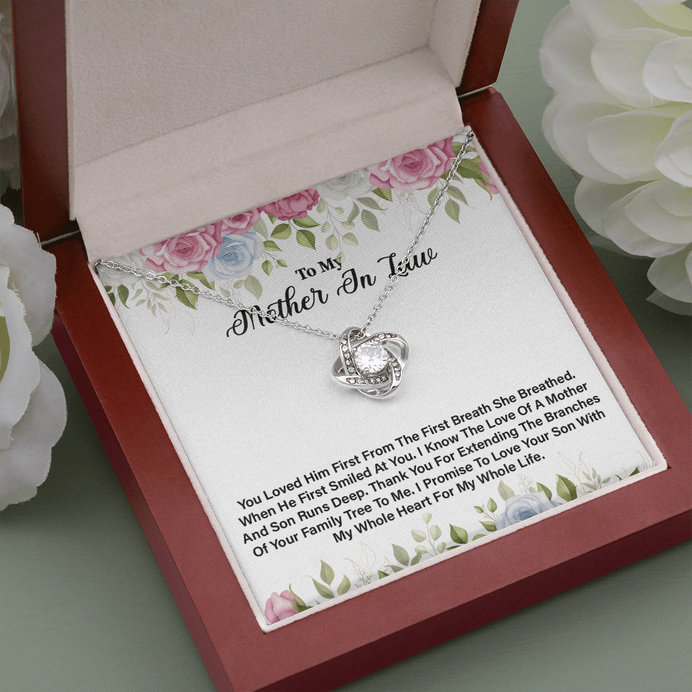 Mother In Law - You Loved Him First Love Knot Necklace Message Card