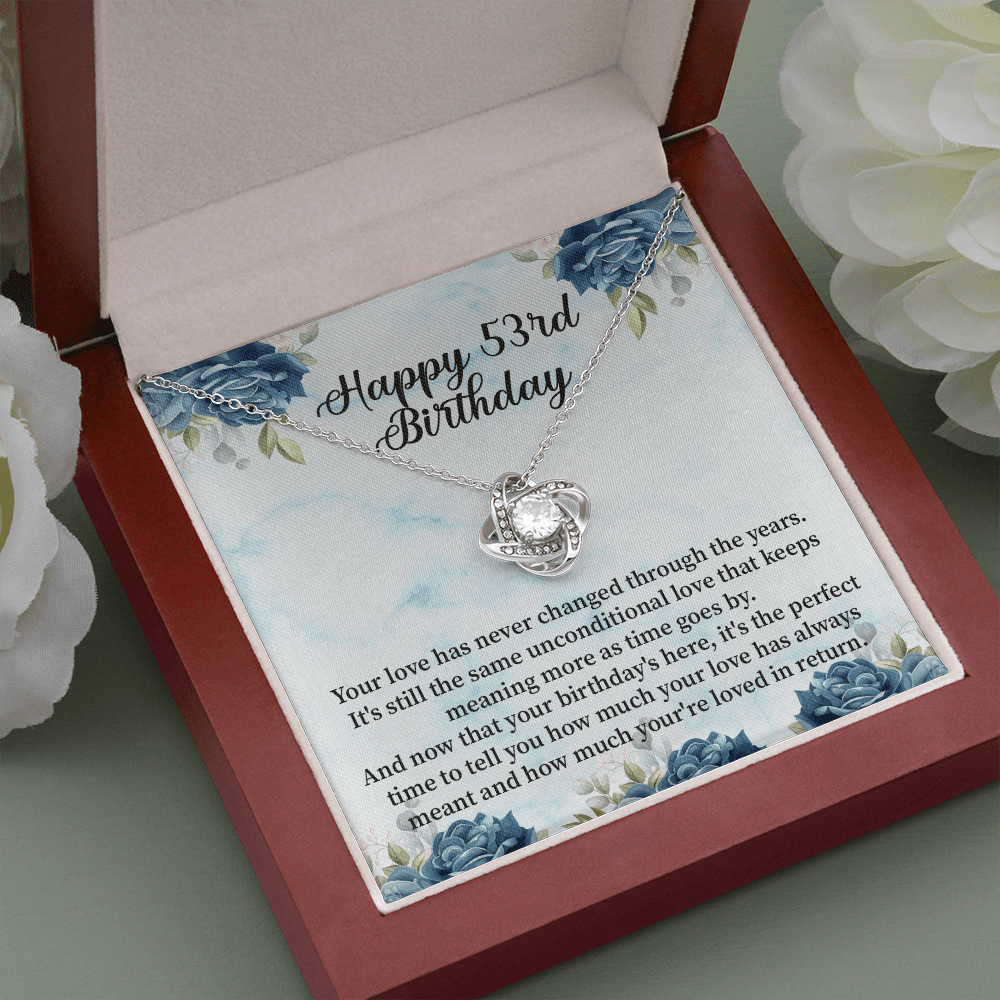 Happy 53rd Birthday - Love Knot Necklace Message Card