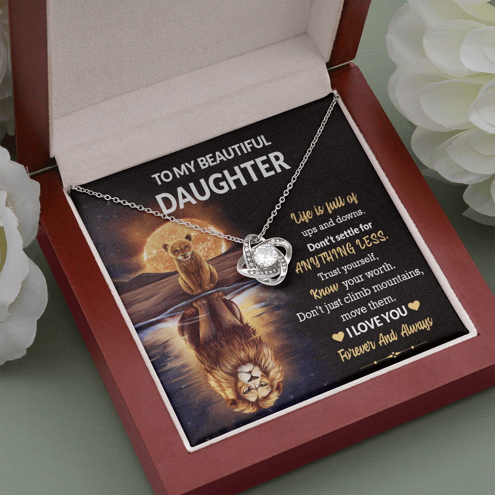 Gift For Beautiful Daughter - Life Is Full Of Ups And Downs - Love Knot Necklace Message Card Gift From Mom, Dad, Father, Mother For Birthday, Graduation, Wedding