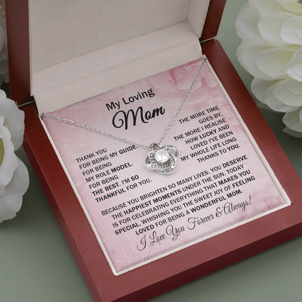 Loving Mom - Thank You for Being My Guide - Love Knot Necklace Message Card Cute Gift for Mom Mother's Day Birthday from Daughter Son