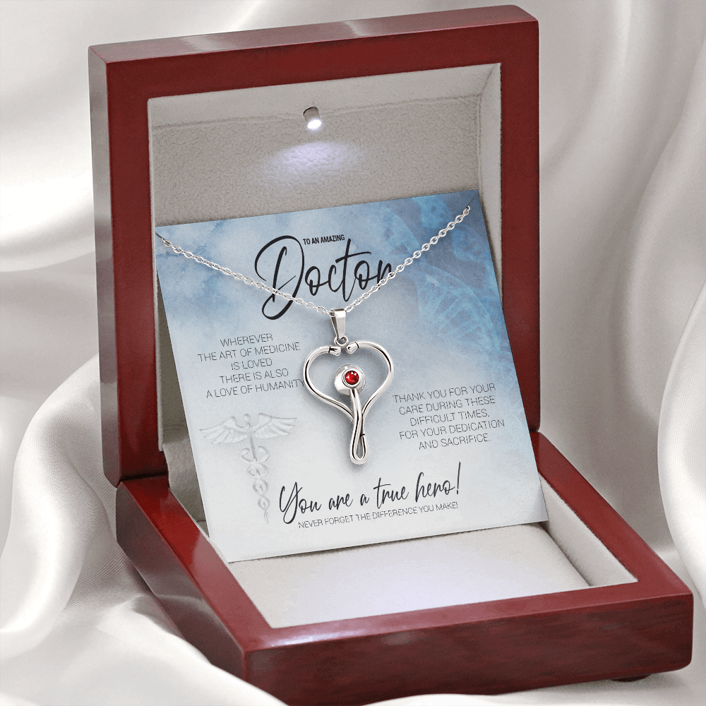 To An Amazing Doctor - You Are A True Hero - Stethoscope Necklace Message Card