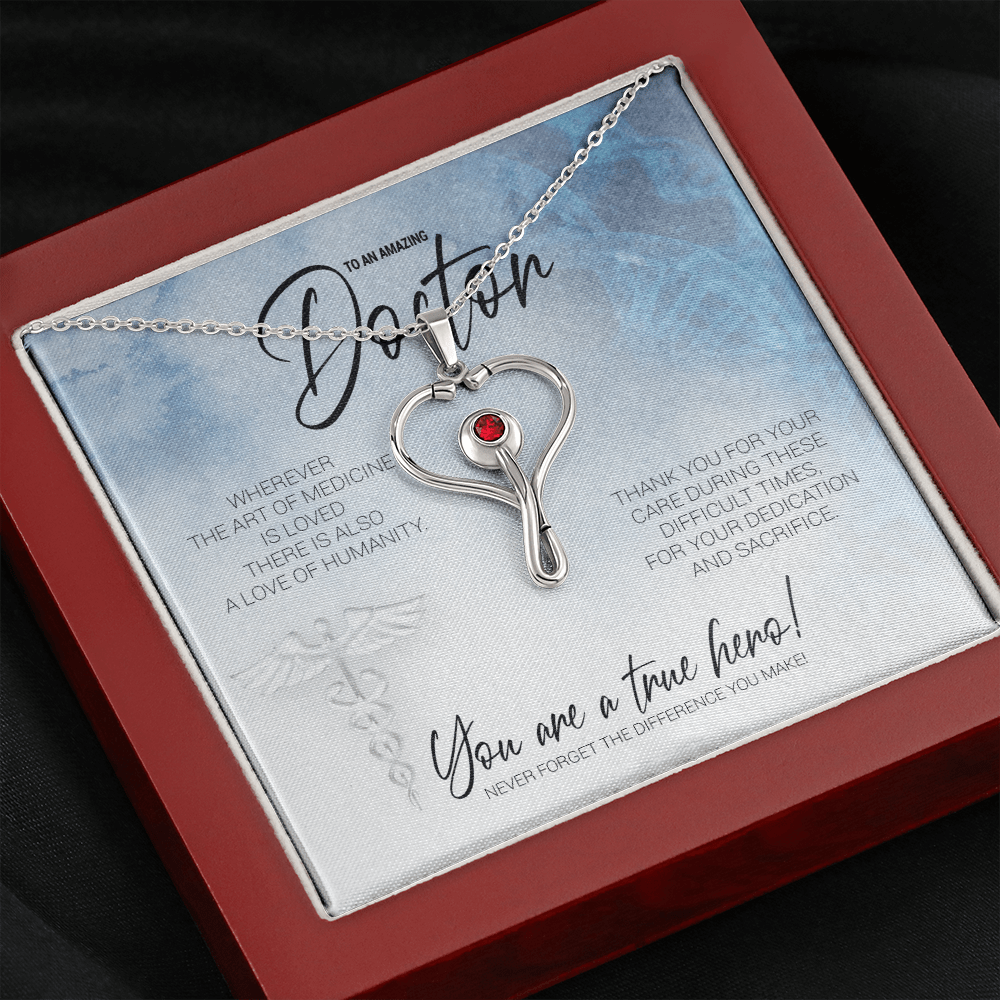 To An Amazing Doctor - You Are A True Hero - Stethoscope Necklace Message Card