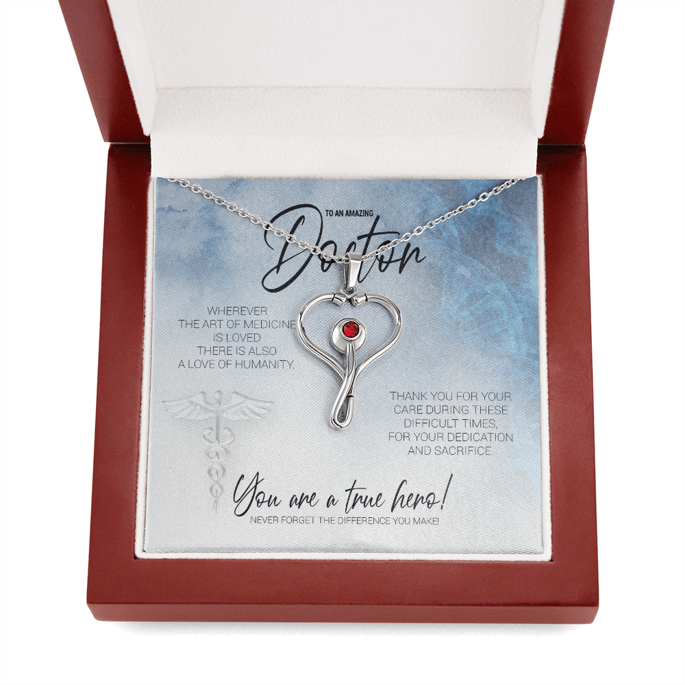 To An Amazing Doctor - You Are A True Hero - Stethoscope Necklace Message Card